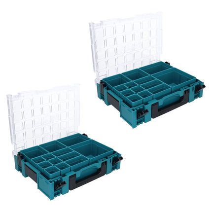 Makita MAKPAC 1 organiser set 2x small parts case 395 x 295 x 110 mm ( 2x 191X80-2 ) with 13x box insert