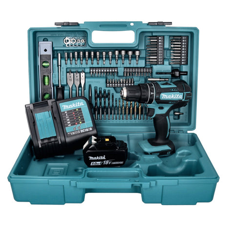 Makita DHP 482 STX5 Akku Schlagbohrschrauber 18 V 62 Nm + 1x Akku 5,0 Ah + Ladegerät + 101 tlg. Zubehör Set + Koffer - Toolbrothers