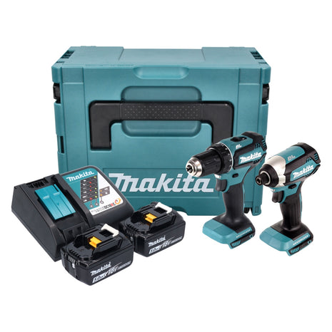 Makita DLX 2289 TJ Combo Kit 18 V, Perceuse-visseuse sans fil DDF 485 + Visseuse à chocs sans fil DTD 153 + 2x Batteries rechargeables 5,0 Ah + Chargeur + Makpac