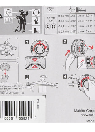 Makita 2-gwintowa głowica Tap&amp;Go 2,0 mm ( 191D91-7 ) do akumulatorowej podkaszarki do trawy 18 V DUR 187 i DUR 188