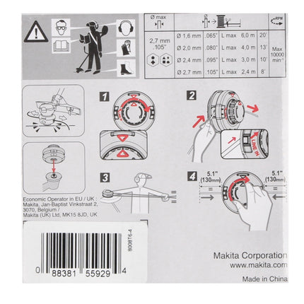 Cabezal de rosca Makita Tap&Go 2,0 mm ( 191D91-7 ) para cortabordes inalámbrico de 18 V DUR 187 y DUR 188