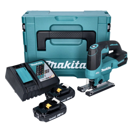 Makita DJV 184 RAJ cordless pendulum action jigsaw 18 V brushless + 2x rechargeable battery 2.0 Ah + charger + Makpac