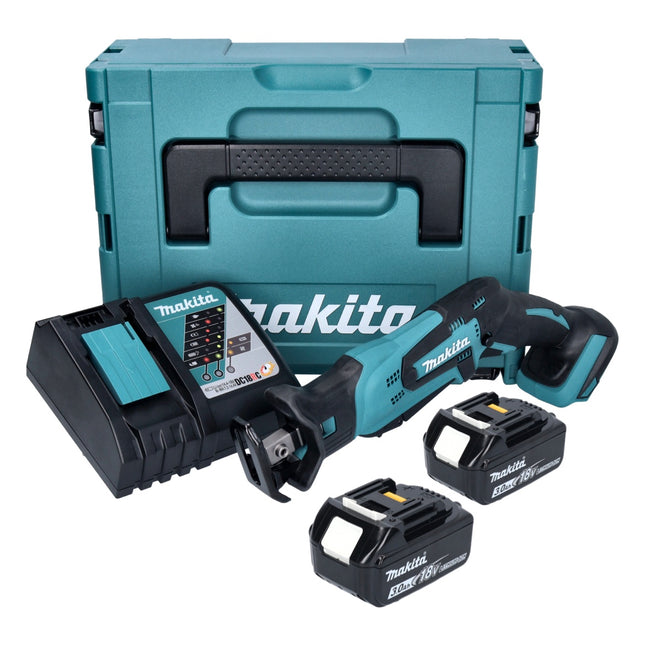 Sierra sable sin cable Makita DJR 185 RFJ 18 V + 2x batería recargable 3,0 Ah + cargador + Makpac