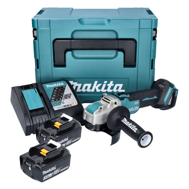 Makita DGA 521 RFX1J akumulatorowa szlifierka kątowa 18 V 125 mm X-LOCK Brushless + 2x akumulator 3,0 Ah + ładowarka + Makpac