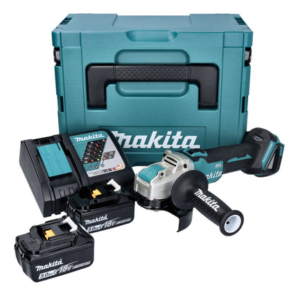 Makita DGA 521 RTX1J Smerigliatrice angolare a batteria 18 V 125 mm X-LOCK Brushless + 2x batteria ricaricabile 5,0 Ah + caricabatterie + Makpac