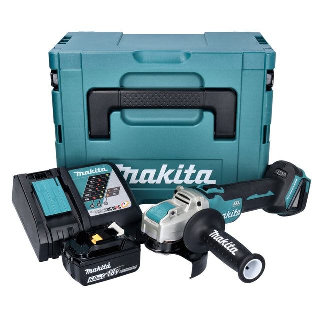 Makita DGA 521 RG1X1J Cordless angle grinder 18 V 125 mm X-LOCK Brushless + 1x battery 6,0 Ah + charger + Makpac