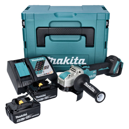 Makita DGA 521 RGX1J Smerigliatrice angolare a batteria 18 V 125 mm X-LOCK Brushless + 2x batteria ricaricabile 6,0 Ah + caricabatterie + Makpac