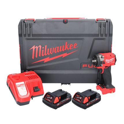 Milwaukee M18 FIW2F38-202X Clé à choc sans fil 18 V 339 Nm 3/8 '' Brushless + 2x batterie 2,0 Ah + chargeur + HD Box
