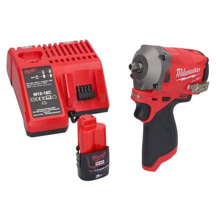 Llave de impacto a batería Milwaukee M12 FIW38-301C 12 V 339 Nm 3/8" sin escobillas + 1x batería 3,0 Ah + cargador