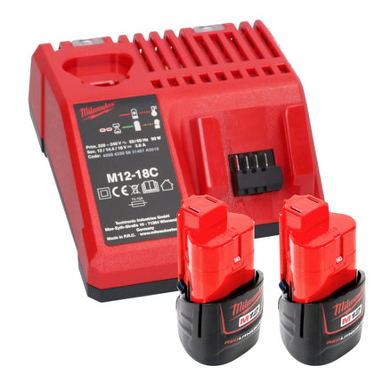 Smarownica akumulatorowa Milwaukee M12 GG-202C 12 V 562 bar + 2x akumulator 2,0 Ah + ładowarka