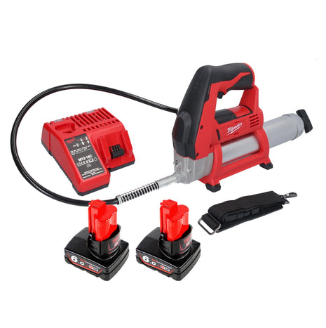 Milwaukee M12 GG-602C Akku Fettpresse 12 V 562 bar + 2x Akku 6,0 Ah + Ladegerät