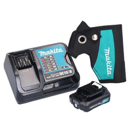 Makita HP 333 DSAW cordless impact drill 12 V 30 Nm white + 1x battery 2.0 Ah + charger + holster + case