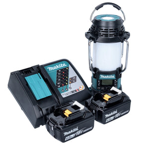 Makita DMR 056 RG Akku Radio 18 V FM DAB+ mit Laterne 360° Taschenlampe IP65 + 2x Akku 6,0 Ah + Ladegerät