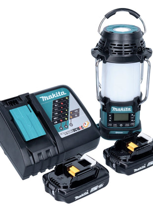 Makita DMR 056 RA Akku Radio 18 V FM DAB+ mit Laterne 360° Taschenlampe IP65 + 2x Akku 2,0 Ah + Ladegerät