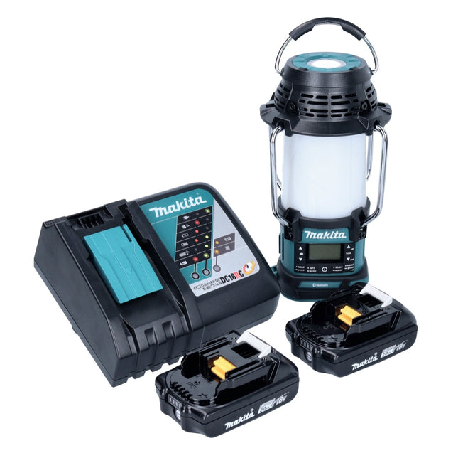 Makita DMR 056 RA radio inalámbrica 18 V FM DAB+ con linterna 360° IP65 + 2x batería recargable 2,0 Ah + cargador