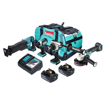 Makita DLX 4157 TX1 Battery Combo Kit 18 V DDF 486 + DGA 504 + DJR 187 + DTD 153 + 2x battery 5.0 Ah + charger + bag