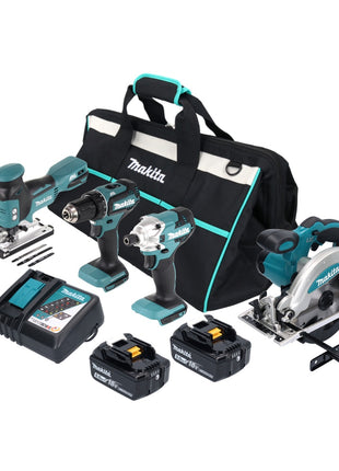 Makita DLX 4163 TX1 Akku Kombo Kit 18 V DDF 485 + DJV 181 + DSS 610 + DTD 156 + 2x Akku 5,0 Ah + Ladegerät + Tasche