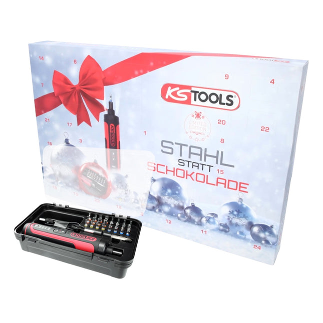 KS Tools Adventskalender „Stahl statt Schokolade“ mit Akku Stabschrauber Satz und Torsions Bit Set 27 tlg. ( 999.3333 )