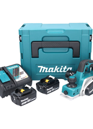 Makita DKP 180 RFJ Rabot sans fil 18 V 82 mm + 2x Batteries 3,0 Ah + Chargeur + Coffret Makpac