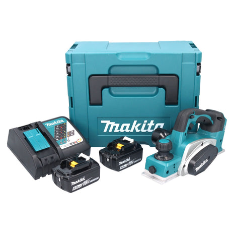 Pialla a batteria Makita DKP 180 RGJ 18 V 82 mm + 2x batteria ricaricabile 6,0 Ah + caricabatterie + Makpac