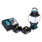 Makita DMR 055 RT cordless radio 18 V FM with lantern 360° torch + 2x battery 5.0 Ah + charger