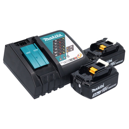 Makita DMR 055 RT radio inalámbrica 18 V FM con linterna 360° + 2x batería recargable 5,0 Ah + cargador