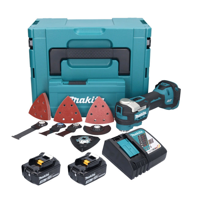 Makita DTM 52 RFJX4 cordless multifunction tool 18 V Starlock Max Brushless + 2x battery 3.0 Ah + charger + accessory set + Makpac