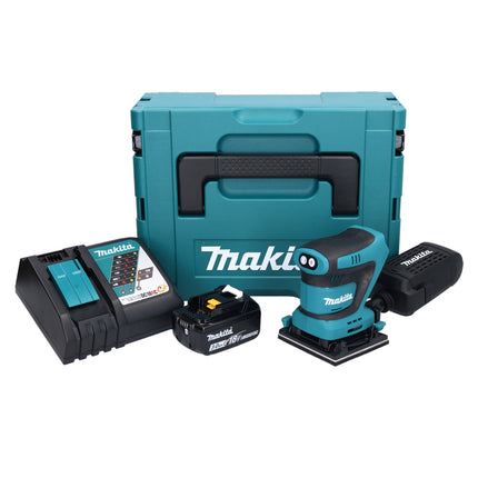 Makita DBO 480 RF1J cordless orbital sander 18 V 112 x 102 mm + 1x rechargeable battery 3.0 Ah + charger + Makpac