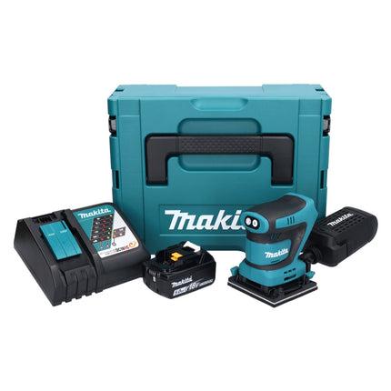 Lijadora orbital sin cable Makita DBO 480 RT1J 18 V 112 x 102 mm + 1x batería recargable 5,0 Ah + cargador + Makpac