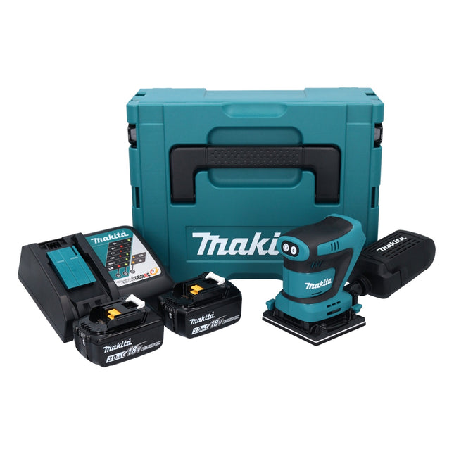 Makita DBO 481 RFJ Ponceuse vibrante sans fil 18 V 112 x 102 mm + 2x batterie 3,0 Ah + chargeur + Makpac