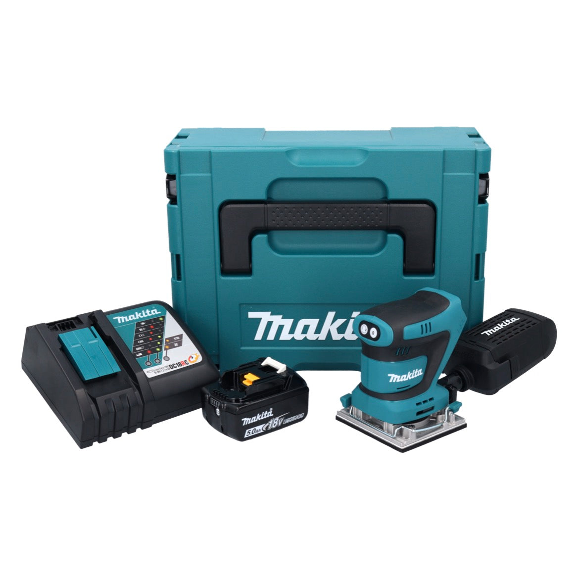 Makita DBO482RT1J Cordless Finishing Sander 112x102mm 18V + 1x Battery 5.0Ah + Charger + Makpac Case