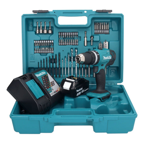 Makita DHP 453 RF1X1 Akku Schlagbohrschrauber 18 V 42 Nm + 1x Akku 3,0 Ah + Ladegerät + 74 tlg. Zubehörset + Koffer