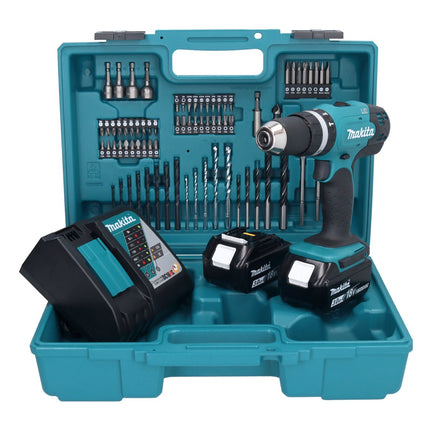 Makita DHP 453 RFX1 Akku Schlagbohrschrauber 18 V 42 Nm + 2x Akku 3,0 Ah + Ladegerät + 74 tlg. Zubehörset + Koffer