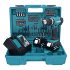 Makita DHP 453 RFX1 Akku Schlagbohrschrauber 18 V 42 Nm + 2x Akku 3,0 Ah + Ladegerät + 74 tlg. Zubehörset + Koffer