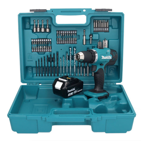 Makita DDF 453 F1X1 Akku Bohrschrauber 18 V 42 Nm + 1x Akku 3,0 Ah + 74 tlg. Zubehörset + Koffer - ohne Ladegerät