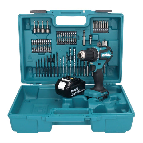 Makita DDF 485 F1X1 Perceuse-visseuse sans fil 18 V 50 Nm brushless + 1x Batterie 3,0 Ah + kit d'accessoires - 74 pièces + Mallette - sans chargeur