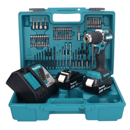 Makita DDF 487 RGX1 taladro atornillador inalámbrico 18 V 40 Nm sin escobillas + 2 baterías 6,0 Ah + cargador + set de accesorios 74 piezas + maletín