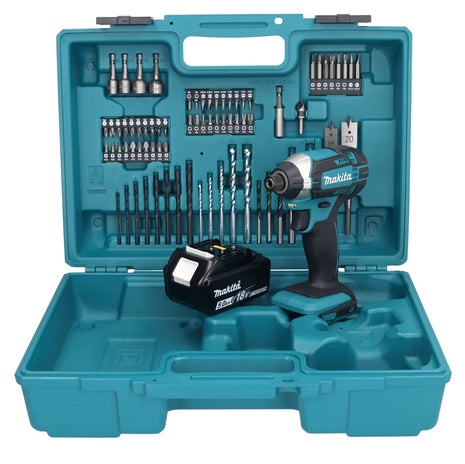 Makita DTD 152 T1X1 Akku Schlagschrauber 18 V 165 Nm 1/4" + 1x Akku 5,0 Ah + 74 tlg. Zubehörset + Koffer - ohne Ladegerät