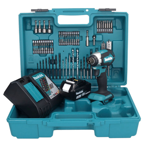 Makita DTD 153 RF1X1 Akku Schlagschrauber 18 V 170 Nm 1/4" Brushless + 1x Akku 3,0 Ah + Ladegerät + 74 tlg. Zubehörset + Koffer