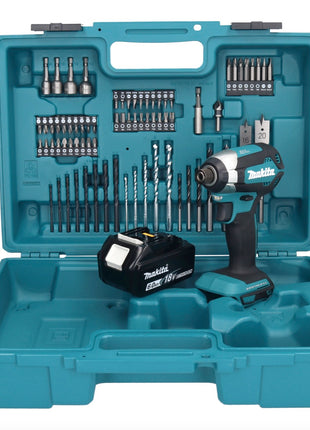 Makita DTD 153 G1X1 clé à chocs sans fil 18 V 170 Nm 1/4" sans balais + 1x batterie 6,0 Ah + jeu d'accessoires 74 pièces + mallette - sans chargeur