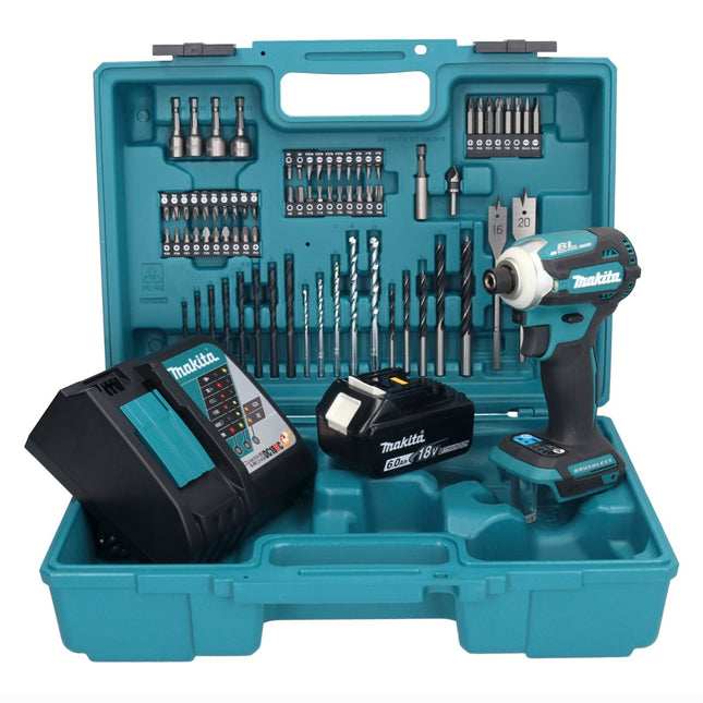 Makita DTD 171 RG1X1 Akku Schlagschrauber 18 V 180 Nm 1/4" Brushless + 1x Akku 6,0 Ah + Ladegerät + 74 tlg. Zubehörset + Koffer
