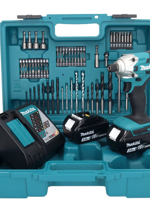 Makita DTD156RFX1 Cordless Hammer Drill 155Nm 18V 1/4" + 2x Batteries 3.0Ah + Charger + Case + Accessory Set, 74 pcs.