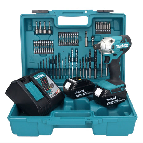 Makita DTD156RFX1 Cordless Hammer Drill 155Nm 18V 1/4" + 2x Batteries 3.0Ah + Charger + Case + Accessory Set, 74 pcs.