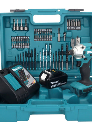 Makita DTD 156 RT1X1 llave de impacto a batería 18 V 155 Nm 1/4" + 1x batería 5,0 Ah + cargador + set de accesorios 74 piezas + estuche