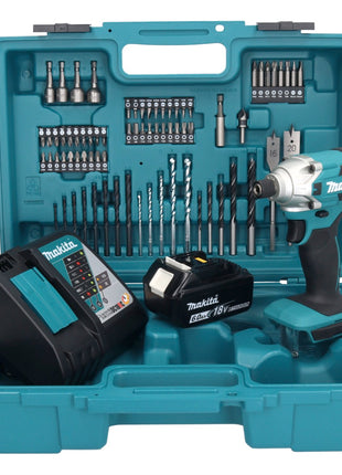 Makita DTD156G1X1 Cordless Hammer Drill 155Nm 18V 1/4" + 1x Battery 6.0Ah + Charger + Case + Accessory Set, 74 pcs.