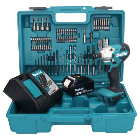 Makita DTD156RG1X1 Visseuse à percussion sans fil 155Nm 18V 1/4" + 1x Batterie 6,0Ah + Chargeur + Coffret + Set d'accessoires, 74 pcs.