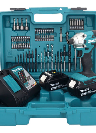 Llave de impacto a batería Makita DTD 156 RGX1 18 V 155 Nm 1/4" + 2x baterías 6,0 Ah + cargador + set de accesorios 74 piezas + estuche