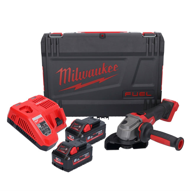 Amoladora angular a batería Milwaukee M18 FSAG125X-802X 18 V 125 mm sin escobillas + 2x baterías 8,0 Ah + cargador + caja HD