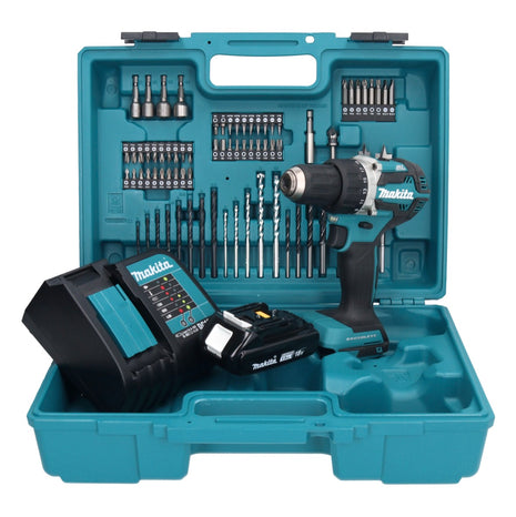 Makita DDF 484 SY1X1 Akku Bohrschrauber 18 V 54 Nm + 1x Akku 1,5 Ah + Ladegerät + 74 tlg. Zubehörset + Koffer