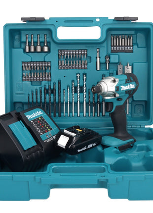 Makita DTD 156 SY1X1 clé à chocs sans fil 18 V 155 Nm 1/4" + 1x batterie 1,5 Ah + chargeur + jeu d'accessoires 74 pièces + mallette